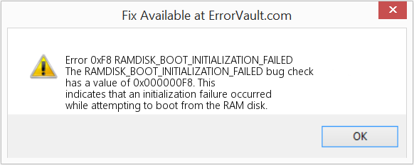 RAMDISK_BOOT_INITIALIZATION_FAILED 수정(오류 오류 0xF8)