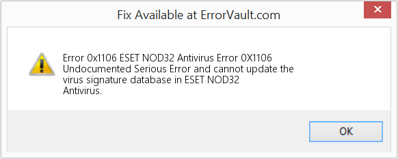 ESET NOD32 바이러스 백신 오류 0X1106 수정(오류 오류 0x1106)