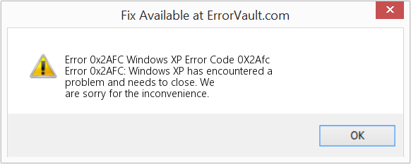 Windows XP 오류 코드 0X2Afc 수정(오류 오류 0x2AFC)