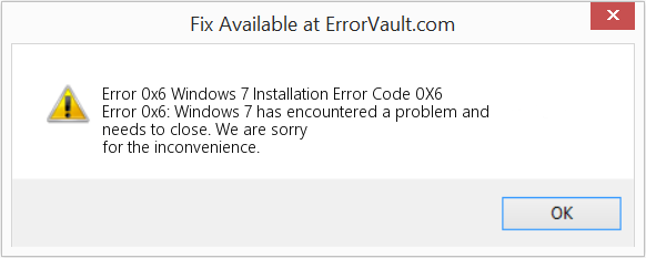 Windows 7 설치 오류 코드 0X6 수정(오류 오류 0x6)