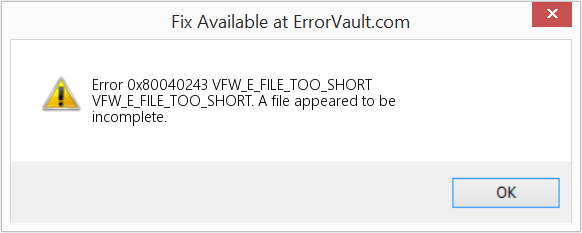 VFW_E_FILE_TOO_SHORT 수정(오류 오류 0x80040243)
