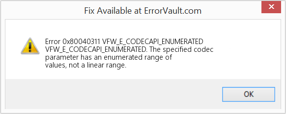 다운로드 오류 <?php echo $number; ?> (VFW_E_CODECAPI_ENUMERATED) 복구 도구 VFW_E_CODECAPI_ENUMERATED 수정(오류 오류 0x80040311)
