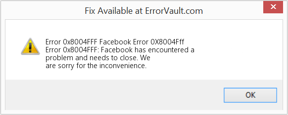 페이스북 오류 0X8004Fff 수정(오류 오류 0x8004FFF)
