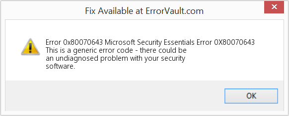 Microsoft Security Essentials 오류 0X80070643 수정(오류 오류 0x80070643)