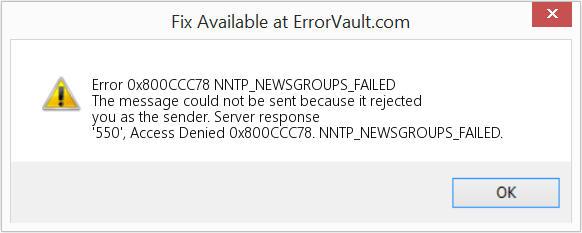 NNTP_NEWSGROUPS_FAILED 수정(오류 오류 0x800CCC78)