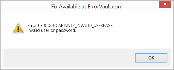 NNTP_INVALID_USERPASS 수정(오류 오류 0x800CCCAE)