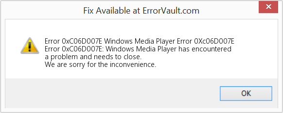 Windows Media Player 오류 0Xc06D007E 수정(오류 오류 0xC06D007E)