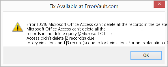 Microsoft Office Access에서 삭제 쿼리의 모든 레코드를 삭제할 수 없습니다. 수정(오류 오류 10518)