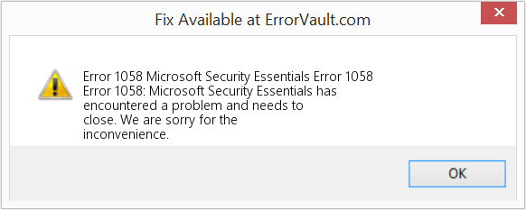 Microsoft Security Essentials 오류 1058 수정(오류 오류 1058)