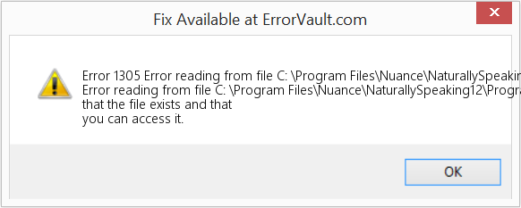 C 파일 읽기 오류: \Program Files\Nuance\NaturallySpeaking12\Program\dgnee.exe 수정(오류 오류 1305)