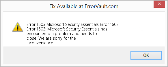 Microsoft Security Essentials 오류 1603 수정(오류 오류 1603)