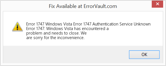 Windows Vista 오류 1747 인증 서비스를 알 수 없음 수정(오류 오류 1747)