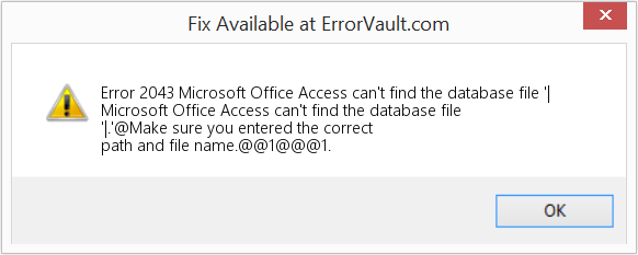 Microsoft Office Access에서 데이터베이스 파일 '| 수정(오류 오류 2043)
