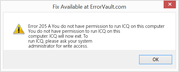 이 컴퓨터에서 ICQ를 실행할 권한이 없습니다. 수정(오류 오류 205A)