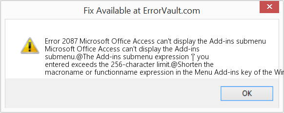 Microsoft Office Access에서 추가 기능 하위 메뉴를 표시할 수 없음 수정(오류 오류 2087)