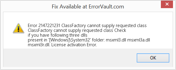 ClassFactory는 요청된 클래스를 제공할 수 없습니다. 수정(오류 오류 2147221231)