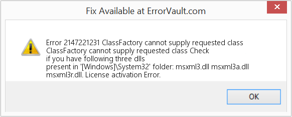 다운로드 오류 <?php echo $number; ?> (ClassFactory는 요청된 클래스를 제공할 수 없습니다.) 복구 도구 ClassFactory는 요청된 클래스를 제공할 수 없습니다. 수정(오류 오류 2147221231)
