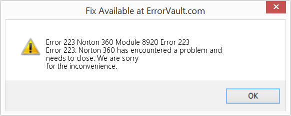 Norton 360 모듈 8920 오류 223 수정(오류 오류 223)