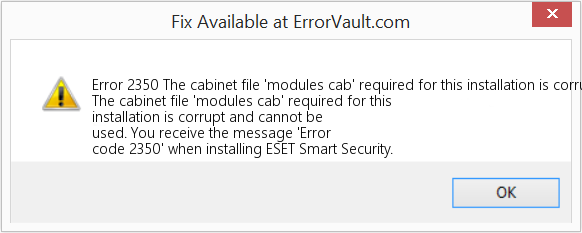 이 설치에 필요한 캐비닛 파일 'modules cab'이 손상되어 사용할 수 없습니다. 수정(오류 오류 2350)