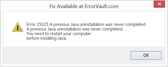 이전 Java 제거가 완료되지 않았습니다. 수정(오류 오류 25025)