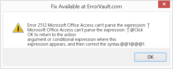 다운로드 오류 <?php echo $number; ?> (Microsoft Office Access에서 '|' 식을 구문 분석할 수 없습니다.) 복구 도구 Microsoft Office Access에서 '|' 식을 구문 분석할 수 없습니다. 수정(오류 오류 2512)