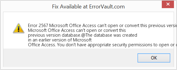 Microsoft Office Access에서 이 이전 버전 데이터베이스를 열거나 변환할 수 없습니다. 수정(오류 오류 2567)