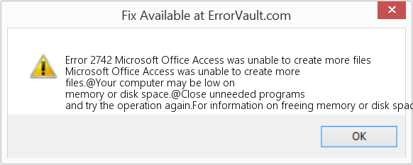Microsoft Office Access에서 추가 파일을 만들 수 없습니다. 수정(오류 오류 2742)