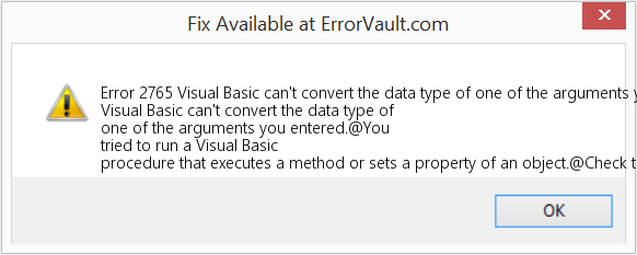 Visual Basic에서 입력한 인수 중 하나의 데이터 형식을 변환할 수 없습니다. 수정(오류 오류 2765)