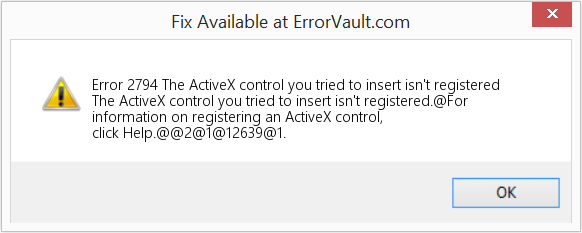 삽입하려는 ActiveX 컨트롤이 등록되지 않았습니다. 수정(오류 오류 2794)