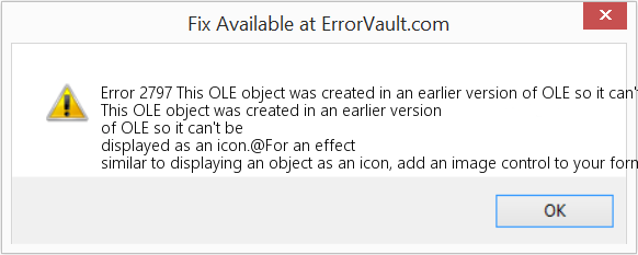 이 OLE 개체는 이전 버전의 OLE에서 만들어졌으므로 아이콘으로 표시할 수 없습니다. 수정(오류 오류 2797)