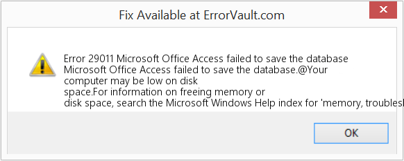 Microsoft Office Access에서 데이터베이스를 저장하지 못했습니다. 수정(오류 오류 29011)