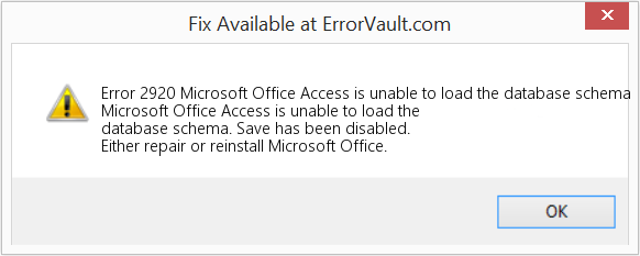 Microsoft Office Access에서 데이터베이스 스키마를 로드할 수 없습니다. 수정(오류 오류 2920)