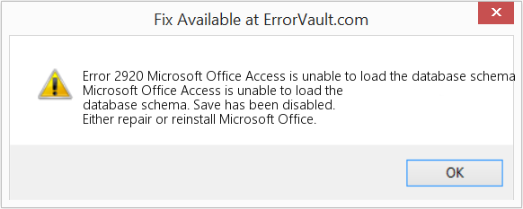 다운로드 오류 <?php echo $number; ?> (Microsoft Office Access에서 데이터베이스 스키마를 로드할 수 없습니다.) 복구 도구 Microsoft Office Access에서 데이터베이스 스키마를 로드할 수 없습니다. 수정(오류 오류 2920)