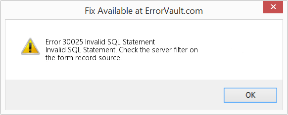 잘못된 SQL 문 수정(오류 오류 30025)