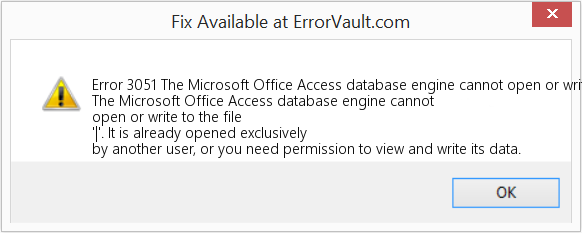 Microsoft Office Access 데이터베이스 엔진이 '|' 파일을 열거나 쓸 수 없습니다. 수정(오류 오류 3051)