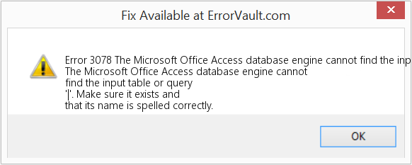 Microsoft Office Access 데이터베이스 엔진이 입력 테이블 또는 쿼리 '|'을(를) 찾을 수 없습니다. 수정(오류 오류 3078)