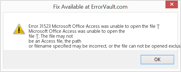 다운로드 오류 <?php echo $number; ?> (Microsoft Office Access에서 '|' 파일을 열 수 없습니다.) 복구 도구 Microsoft Office Access에서 '|' 파일을 열 수 없습니다. 수정(오류 오류 31523)