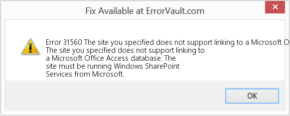 지정한 사이트는 Microsoft Office Access 데이터베이스에 대한 연결을 지원하지 않습니다. 수정(오류 오류 31560)