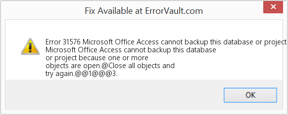 다운로드 오류 <?php echo $number; ?> (하나 이상의 개체가 열려 있으므로 Microsoft Office Access에서 이 데이터베이스 또는 프로젝트를 백업할 수 없습니다.) 복구 도구 하나 이상의 개체가 열려 있으므로 Microsoft Office Access에서 이 데이터베이스 또는 프로젝트를 백업할 수 없습니다. 수정(오류 오류 31576)