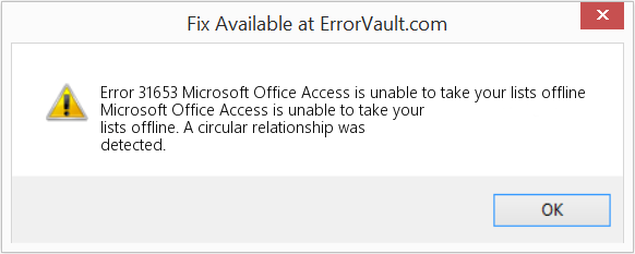 Microsoft Office Access에서 목록을 오프라인으로 전환할 수 없습니다. 수정(오류 오류 31653)