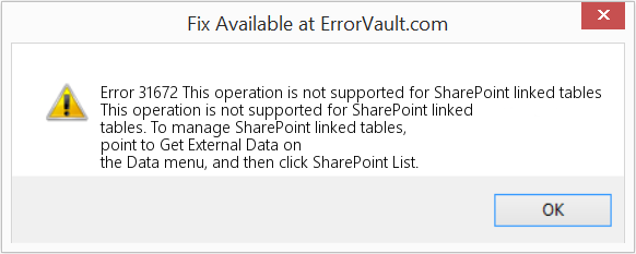 이 작업은 SharePoint 연결 테이블에 대해 지원되지 않습니다. 수정(오류 오류 31672)