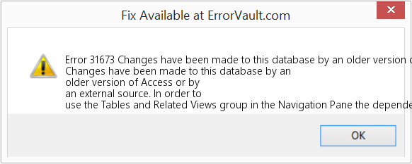 이전 버전의 Access 또는 외부 소스에 의해 이 데이터베이스가 변경되었습니다. 수정(오류 오류 31673)
