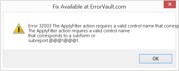 ApplyFilter 작업에는 하위 폼 또는 하위 보고서에 해당하는 유효한 컨트롤 이름이 필요합니다. 수정(오류 오류 32003)