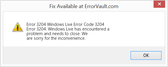 Windows Live 오류 코드 3204 수정(오류 오류 3204)
