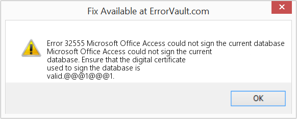 Microsoft Office Access에서 현재 데이터베이스에 서명할 수 없습니다. 수정(오류 오류 32555)
