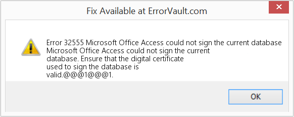 다운로드 오류 <?php echo $number; ?> (Microsoft Office Access에서 현재 데이터베이스에 서명할 수 없습니다.) 복구 도구 Microsoft Office Access에서 현재 데이터베이스에 서명할 수 없습니다. 수정(오류 오류 32555)