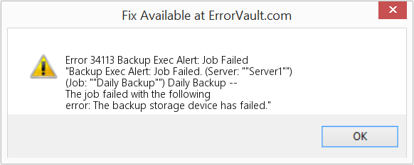 Backup Exec 경고: 작업 실패 수정(오류 오류 34113)