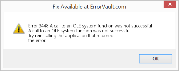 OLE 시스템 함수에 대한 호출이 성공하지 못했습니다. 수정(오류 오류 3448)