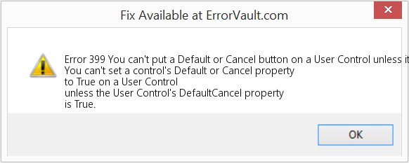 DefaultCancel 속성이 설정되어 있지 않으면 사용자 정의 컨트롤에 기본 또는 취소 단추를 넣을 수 없습니다. 수정(오류 오류 399)