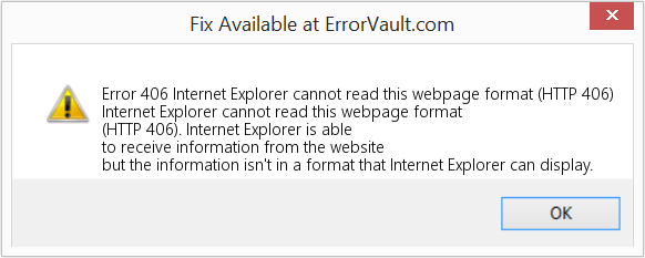 Internet Explorer에서 이 웹 페이지 형식(HTTP 406)을 읽을 수 없습니다. 수정(오류 오류 406)
